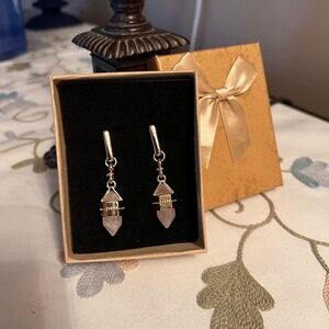Goldtone rose quartz hanging earrings